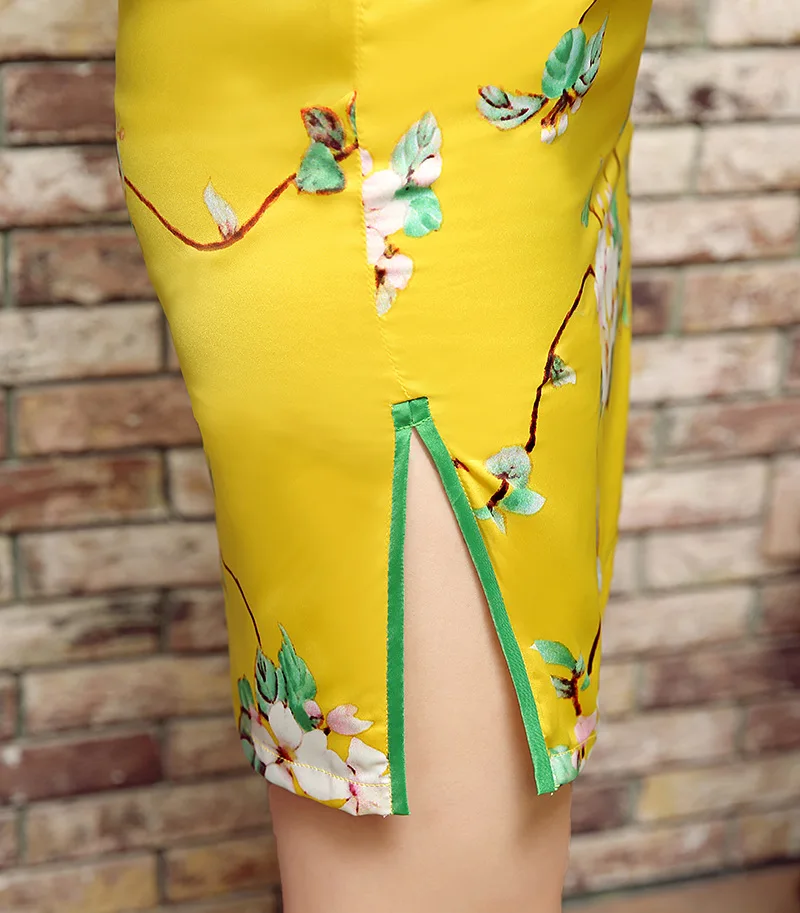 

Traditional Chinese Satin Dress Women's Mini Cheongsam Size S to 2XL
