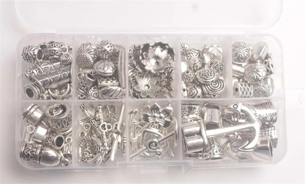 One Box of 134PCS Mixed Lots Bail Spacer Bead Cap Cord End Clasps Toggle