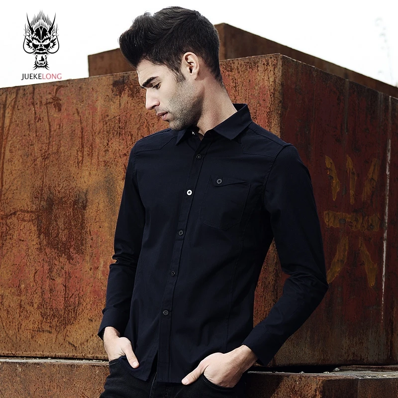 JUEKELONG New Men Shirts Business Long Sleeve Casual Turn-down Collar 100% Cotton Male Shirt Slim Fit Popular Designs | Мужская одежда