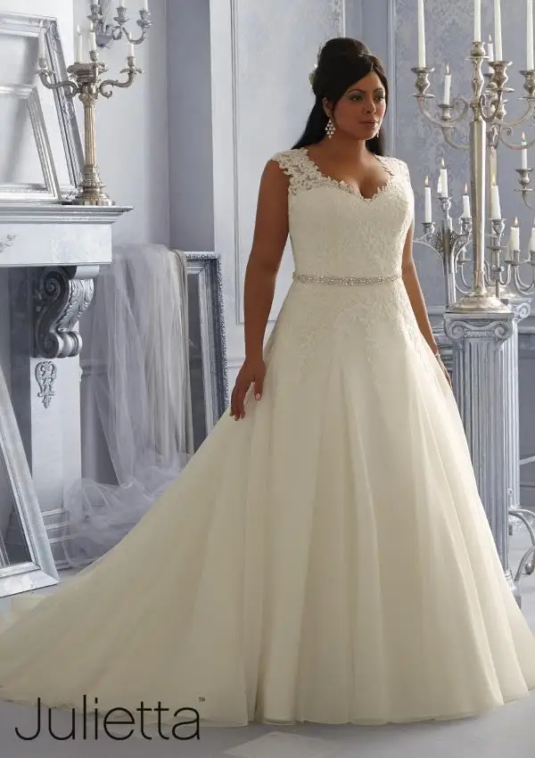 

Plus size wedding dresses romantic robe de mariage V-neck cap sleeve sash appliques bride dress VESTIDO DE NOIVA