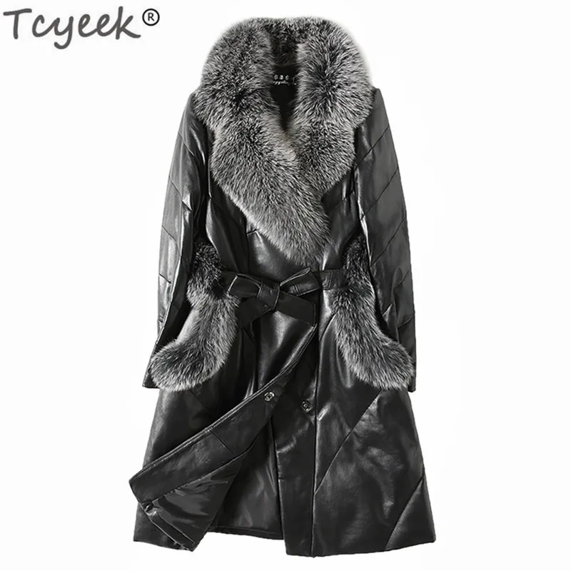 Женская куртка из натуральной кожи Tcyeek зимнее пальто Dduck с воротником