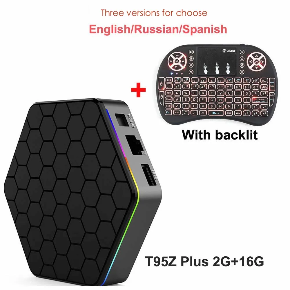 ТВ-приставка VONTAR T95Z Plus Smart Android 7,1 OS телеприставка 2 Гб 16 Гб 3 ГБ 32 ГБ Восьмиядерный процессор Amlogic S912 2,4G/5 ГГц WiFi BT4.0 4K - Цвет: 2G 16G backlit KB