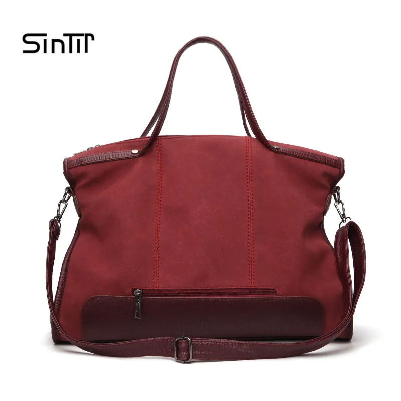 SINTIR винтажная женская сумка из нубука с ручкой сверху заклепками Большие женские
