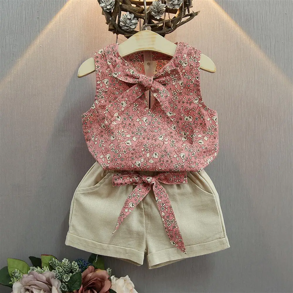 2019 новая одежда для девочек топы без рукавов с цветочным принтом и шорты летний