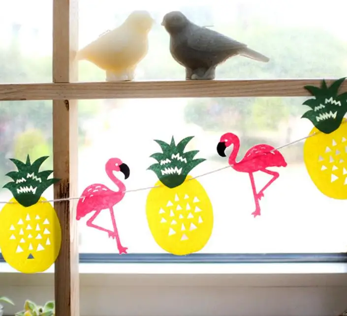 Фетровая гирлянда с фламинго ананасом флагом | Дом и сад