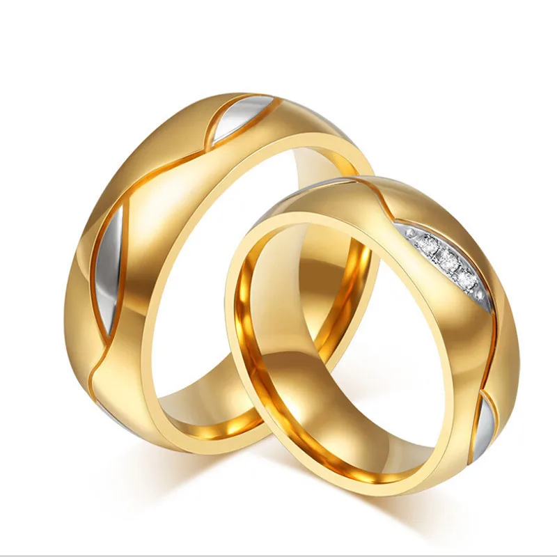 Женские винтажные обручальные кольца из титановой стали с золотым фианитом R143 |