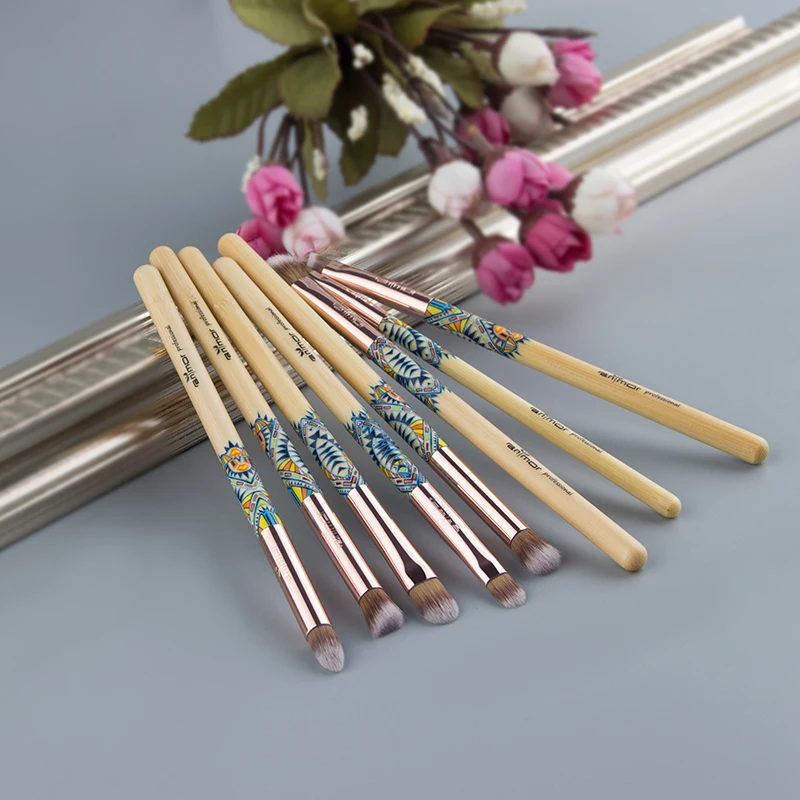 Anmor 8PCS Bamboo Makeup Brush Set High Quality Rose Gold Wood Handle Eyeshadow Blending Make Up Brushes Professional Tool | Красота и