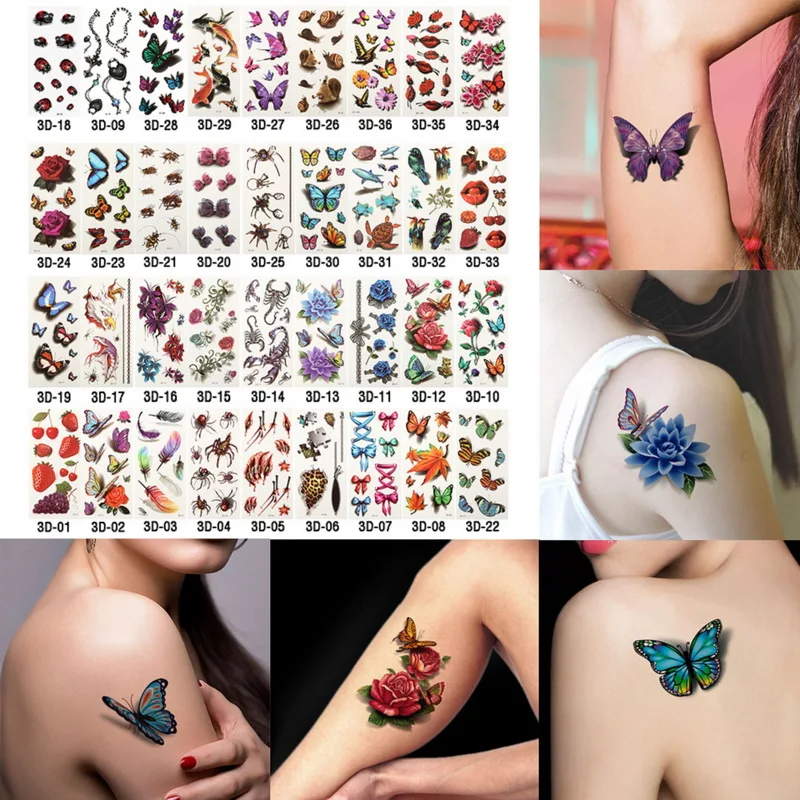 New Hot 3D DIY Body Art Painting Tattoo Stickers Glitter Beautiful Butterflies Temporary Flash Disposable Tattoos | Красота и