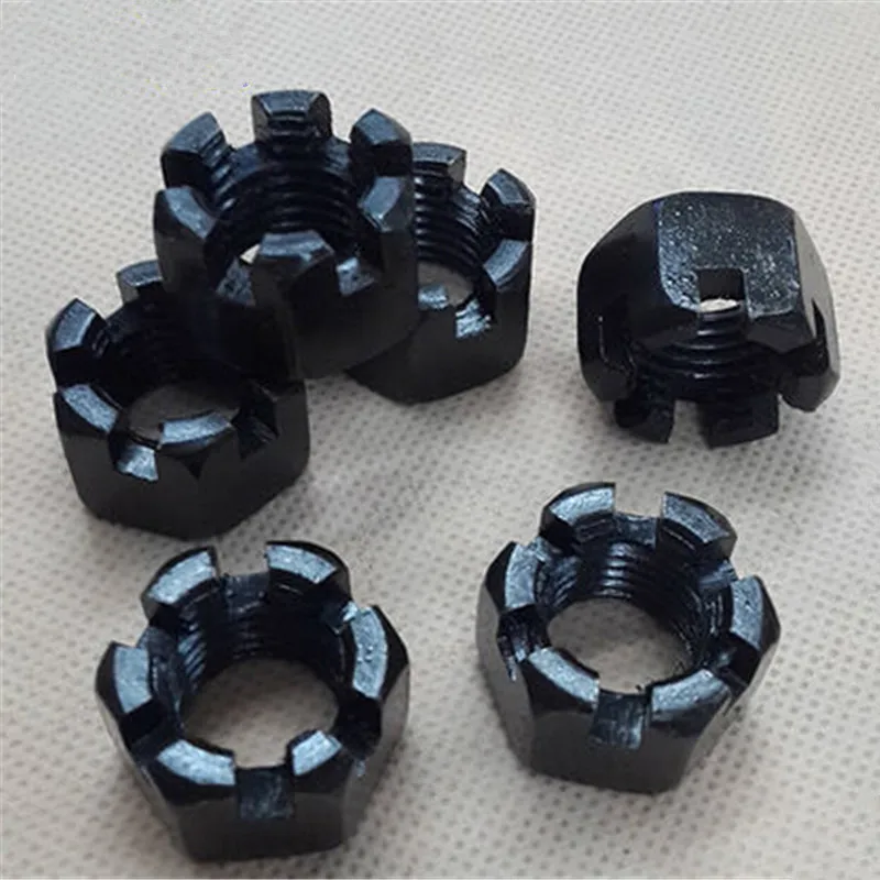 

10pcs steel with black oxide hex slotted nut crown nut m12