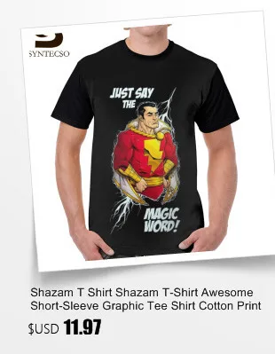 Shazam футболка с шазамом, потрясающая футболка с коротким рукавом и графическим принтом, Мужская футболка с принтом из полиэстера, большие размеры