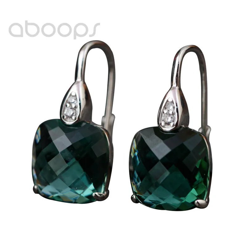 Женские серьги с квадратными зелеными кристаллами серебро 925 пробы|earrings fashion|earrings
