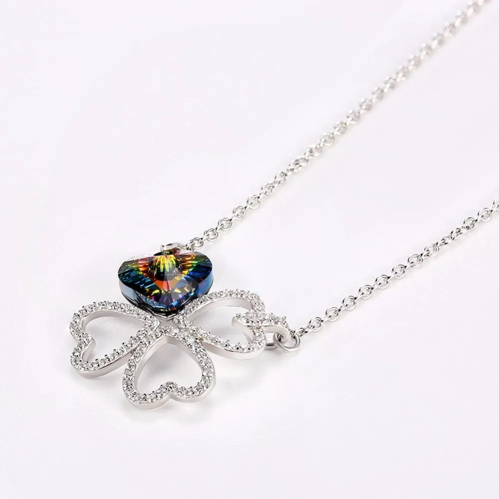 Lekani четыре листа ожерелья в форме клевера кулон сердце кристалл от Swarovski серебро