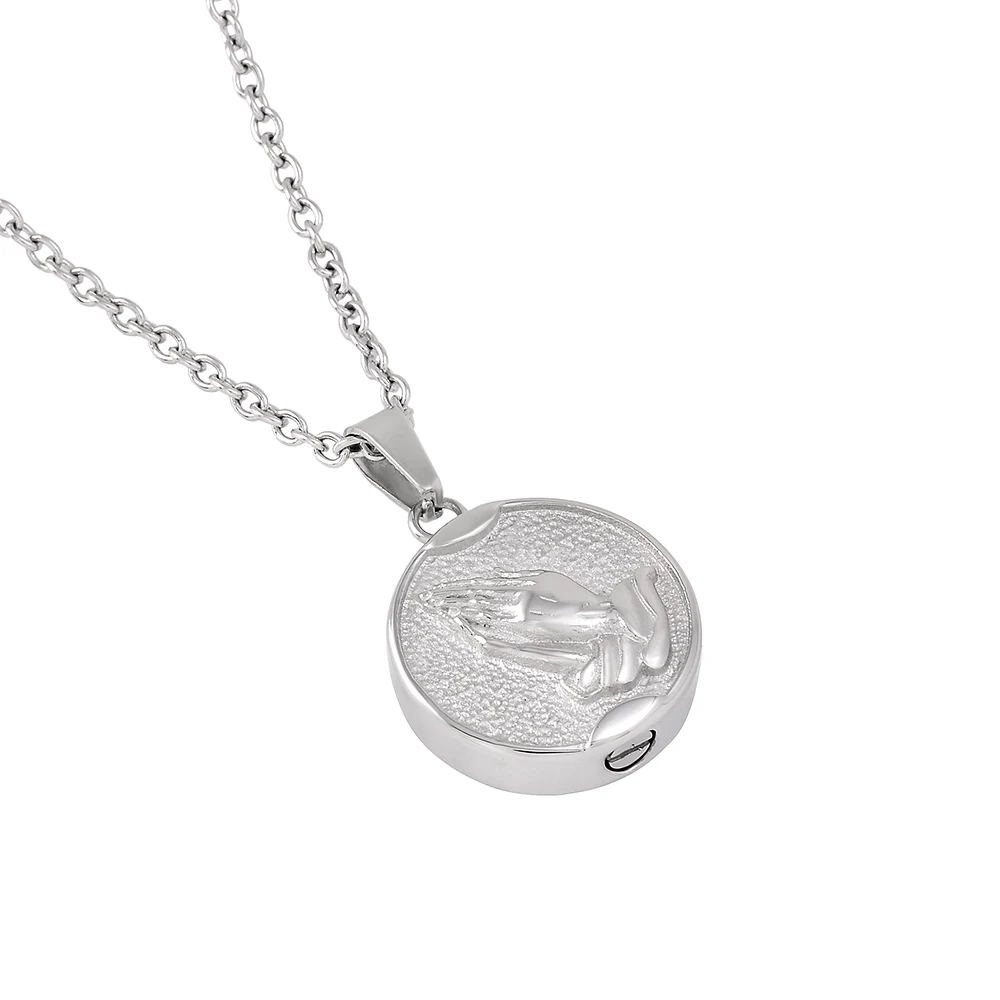 Prayer Hands Pattern Cremation Necklace Round Shape Stainless Steel Pet Memorial Urn Pendant Funeral Keepsake Jewelry For Ashes | Украшения