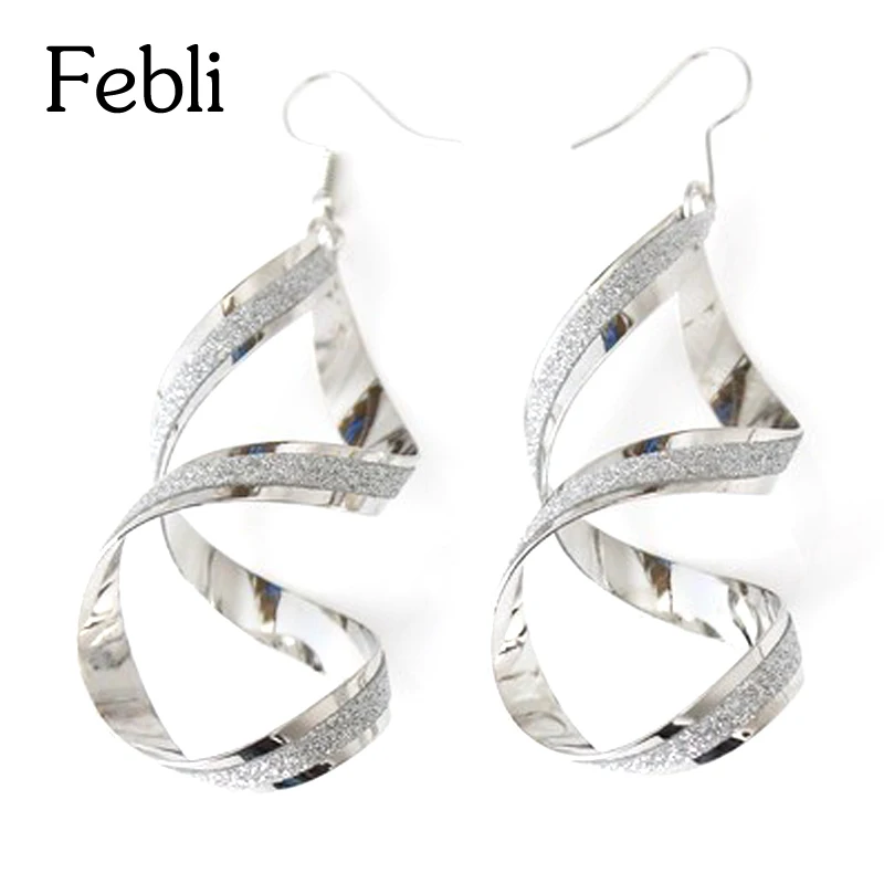 Febli Hot Sales Fashion Brand Earrings Gold Color Silver Punk Simple Generous Alloy Spiral Drop | Украшения и аксессуары