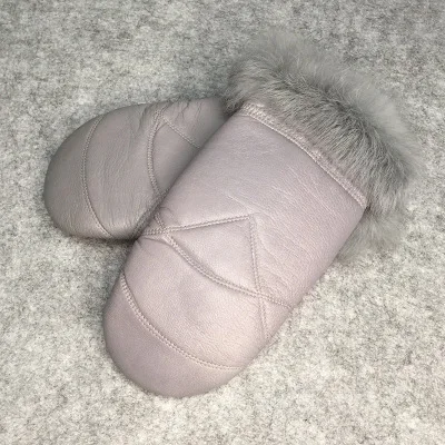 gray High Quality Women Sheepskin Gloves Genuine Leather Glove Women For Male Winter Mittens Outdoor skiing Warm Thermal Gloves - Цвет: gray