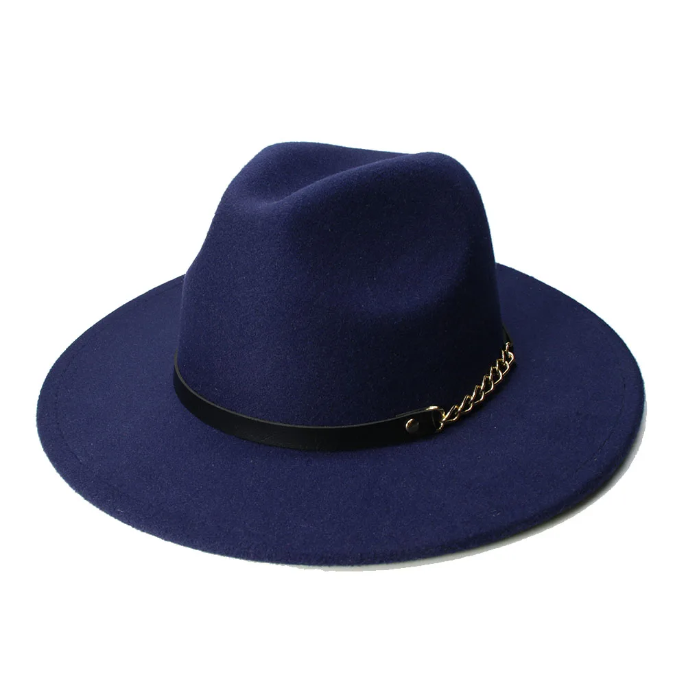 

LUCKYLIANJI Retro Kid Child Vintage 100% Wool Wide Brim Cap Fedora Panama Jazz Bowler Hat Balck Chain Leather Band(54cm/Adjust )