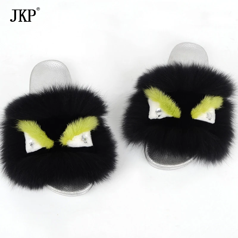 JKP autumn and winter 2018 new wild fur slippers real natural fox home shoes summer travel monster |