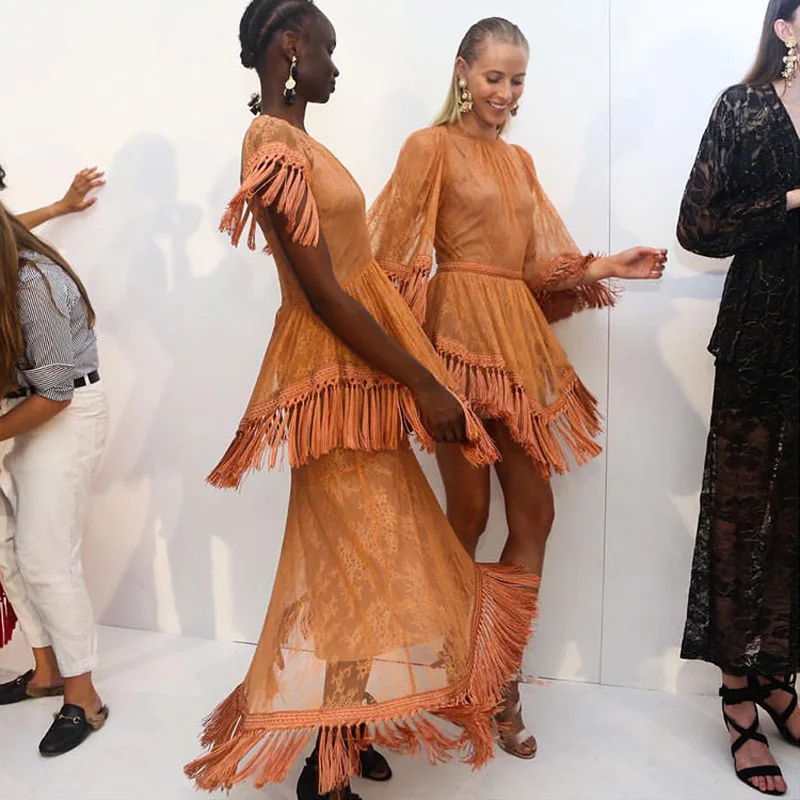 2017 bohe линия лето maxi dress женщины tunique sheer кружева кисточкой vestidos старинные большие