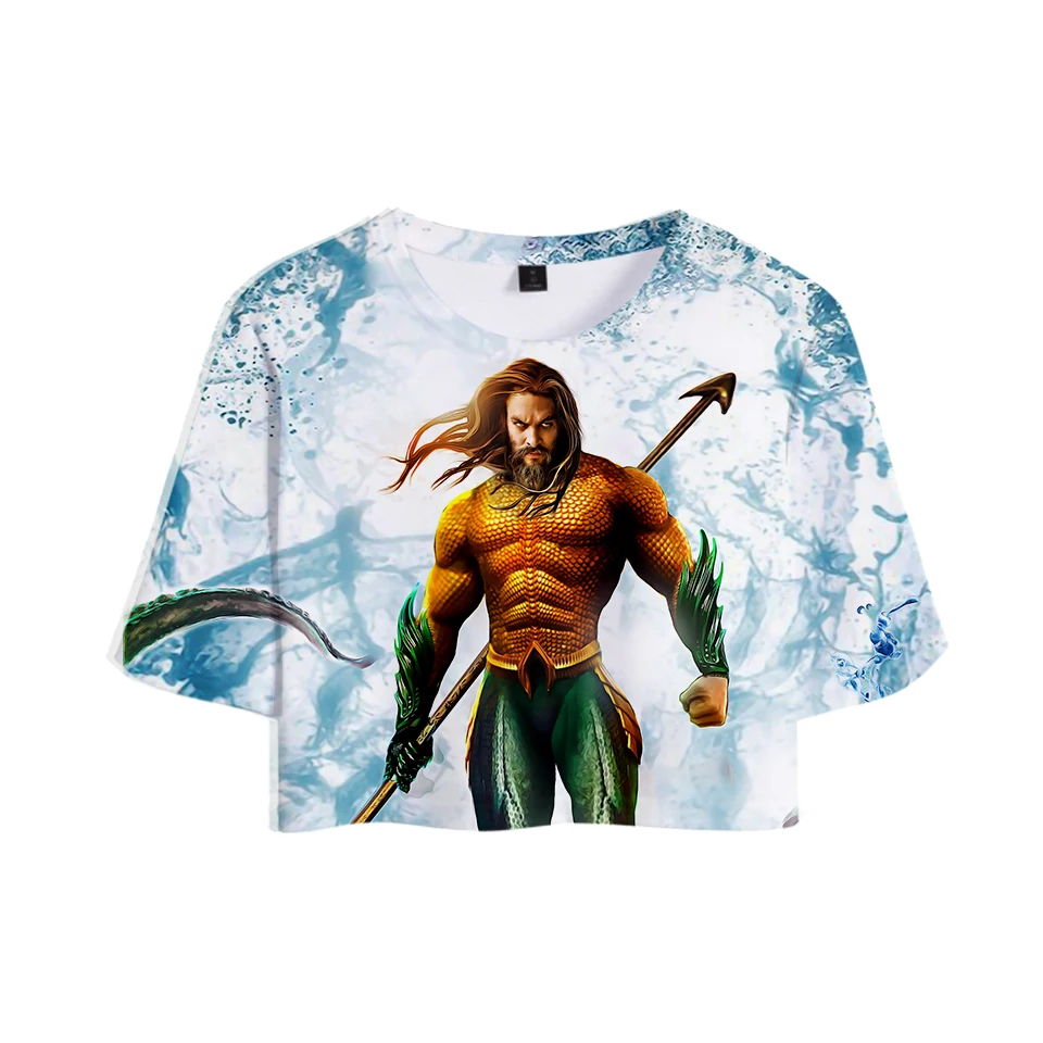 Aquaman 3D короткий топ с принтом женские летние футболки коротким рукавом 2018 горячая