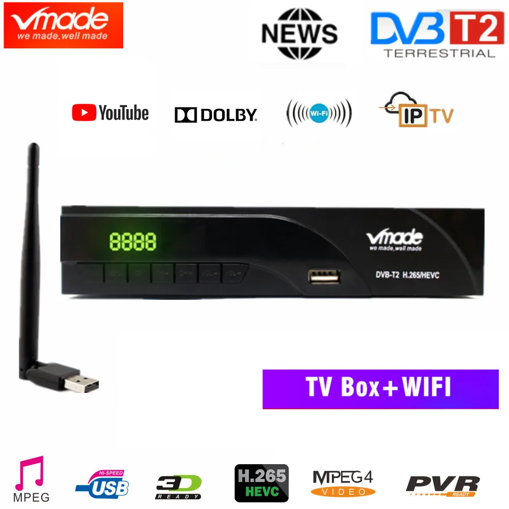 Vmade новейший DVB T2 сигнал наземного ТВ ресивера с USB wifi tv Box K6 поддержка dobly AC3 youtube h.265