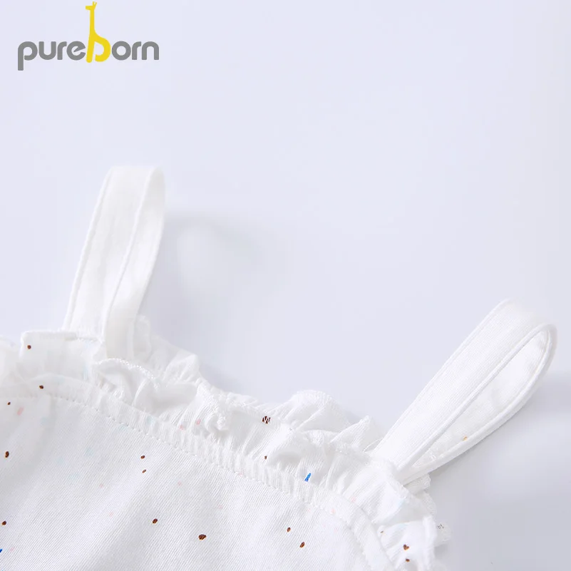 Pureborn/боди для новорожденных девочек Хлопковая дышащая одежда без рукавов с