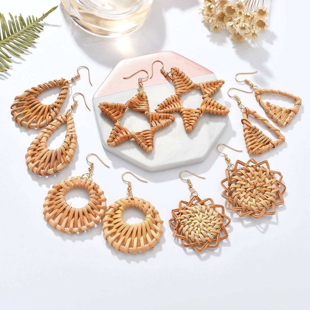 Плетеные серьги из ротанга ручной работы модные ювелирные изделия в стиле бохо