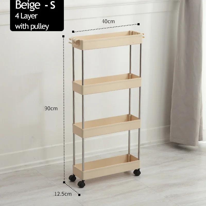 Beige S-4 Layer Uengage Ванная комната Пластик стеллаж для выставки товаров колеса тонкий слайд башня легко подвижные собрать Кухня хранения дома Организатор полка - Цвет: Beige S-4 Layer