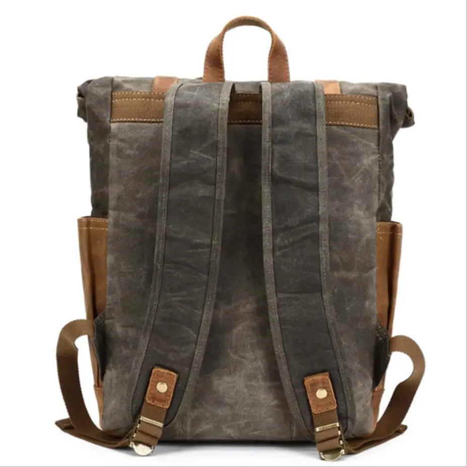 Мужской рюкзак Mochila Masculina холщовый с масляным воском винтажный дорожный защитой