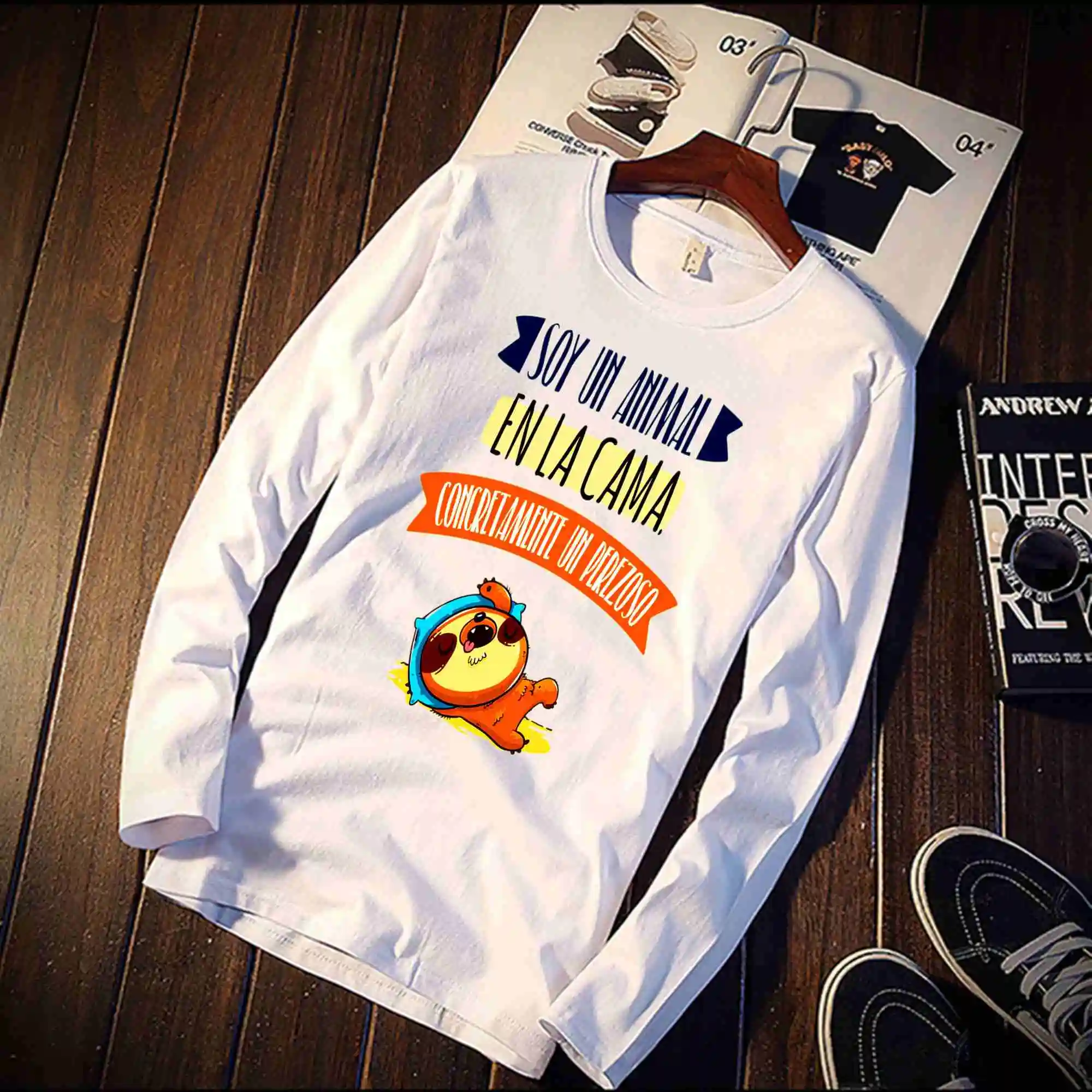 Новинка, футболка с длинным рукавом, унисекс, Mr Wonderful, мультяшный дизайн, хлопок, топ, футболка, повседневная, с круглым вырезом, уличная одежда - Цвет: 23
