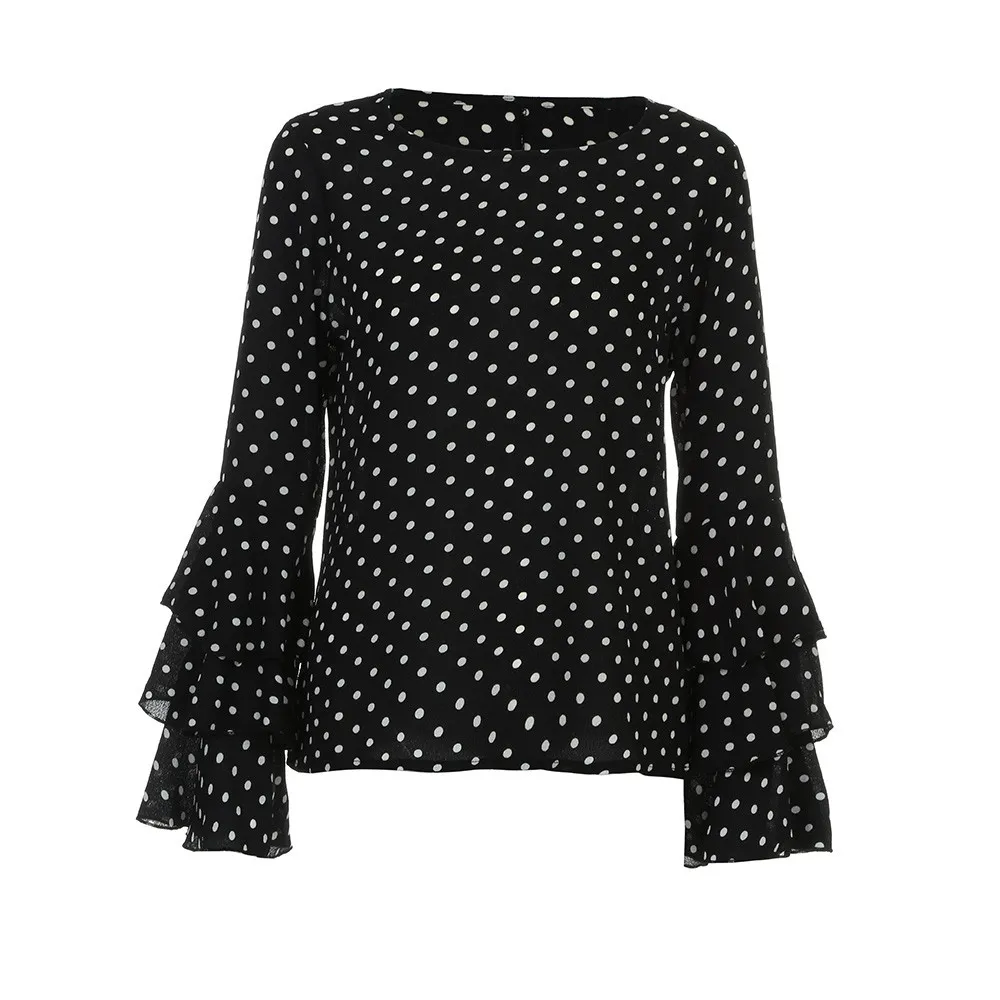

Fashion Women's Bell Sleeve Loose Polka Doshirt Ladies Casual Blouse Tops Roupas Femininas Summer Clothes