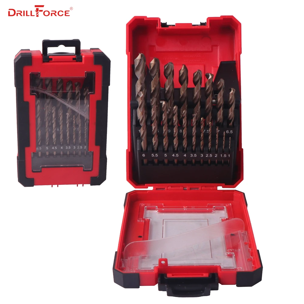 Сверло из кобальта DRILLFORCE 19 шт. HSS M35 набор сверл Из Закаленного металла и