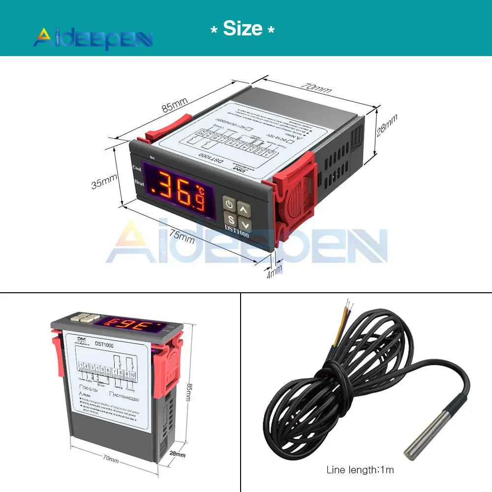 DST1000 MH1210W WH7016C DC 12 В 24 в 36 В AC 110 В 220 В цифровой регулятор температуры инкубатор термостат регулятор Датчик Зонд