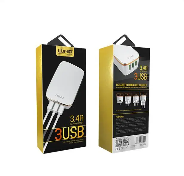 

5PCS/LOT LDNIO A3304-1 US/UK/EU/AU Plug Travel Wall 3USB Charger 3.4A Charging Univeral Charge