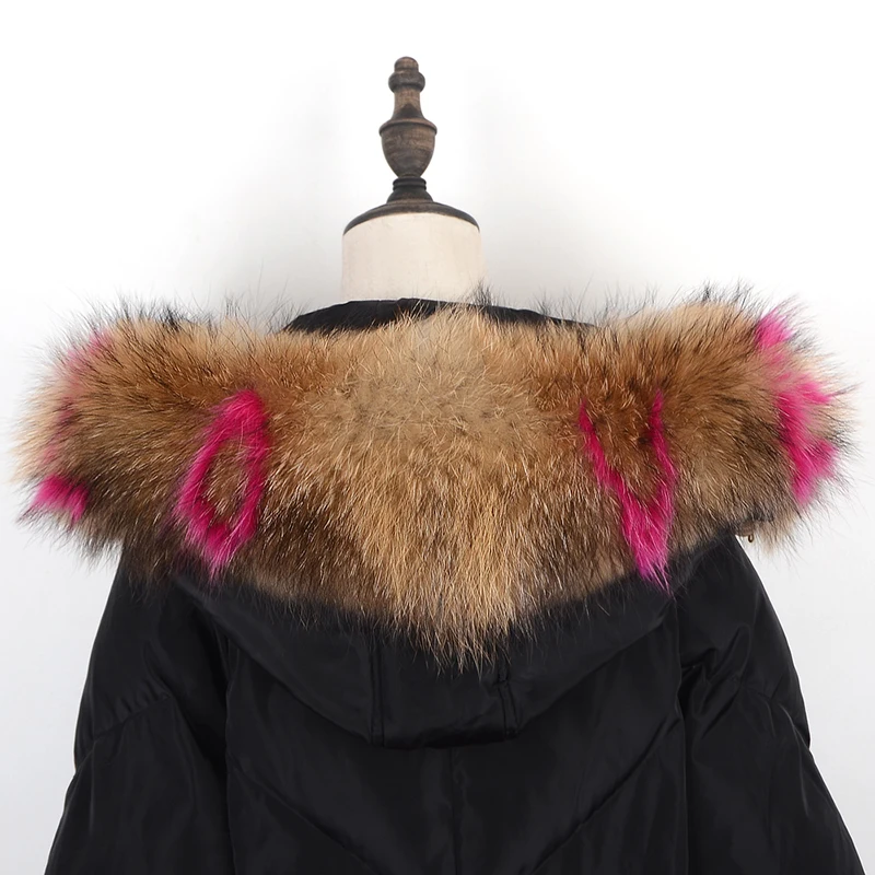 Lady new Fur Collar Real Raccoon Women Scarves Winter Coat Female Neck Cap Long Warm Multicolor Genuine Scarf |