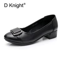 elegant female high quality genuine leather office shoes women spring summer square heeled dress party shoes ladies pumps shoes