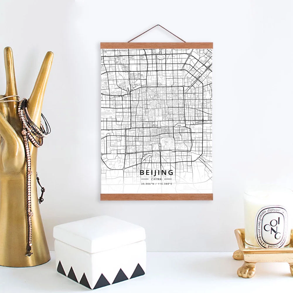 Beijing China City Map Wooden Framed Canvas Painting Home Decor Wall Art Print Pictures Poster Hanger | Дом и сад