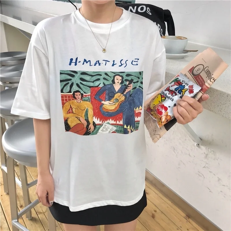 kuakuayu HJN Women Henri Matisse La Musica Painting T-Shirt Korean Fashion Cute Graphic Tee Retro Ulzzang Style Shirt