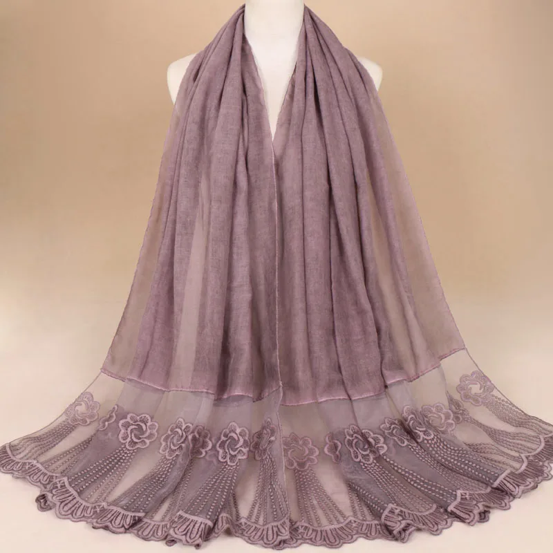 

Модные женские туфли с цветочным рисунком кружевное шарфы гладкое хлопчатобумажное полотно мусульманский хиджаб обертывания пашмины плат...