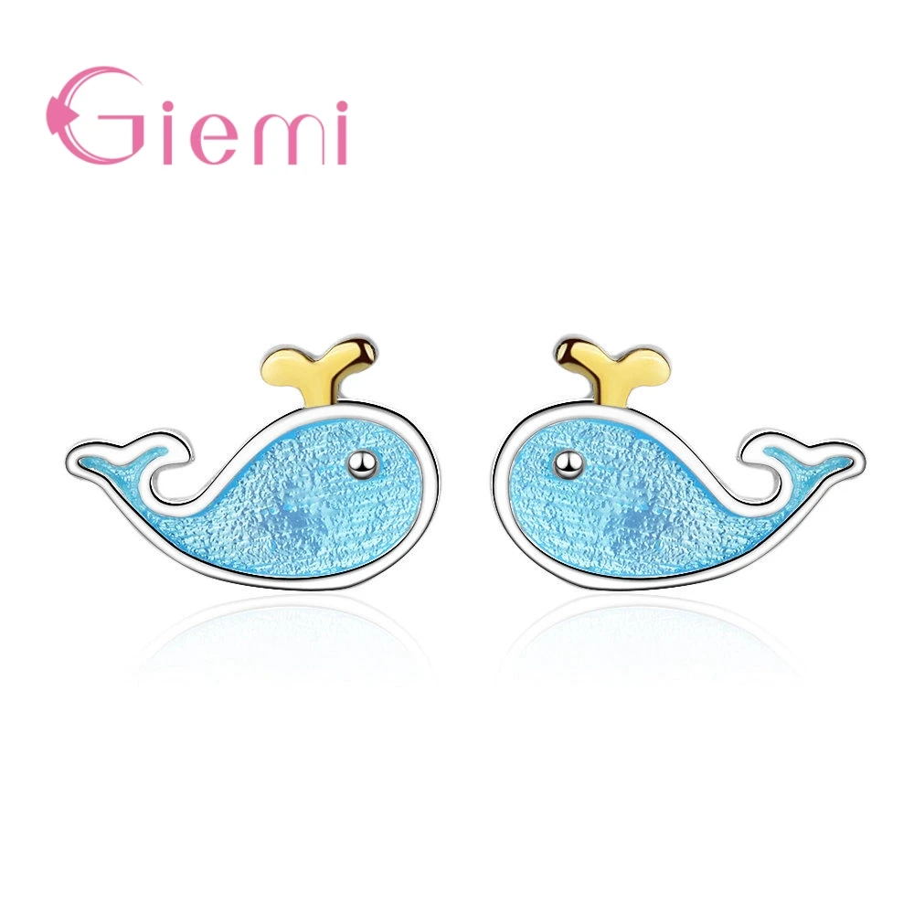 

Popular Style Lovely Blue Dolphin Shape Design Stud Earrings For Women Girlfriend Crystal Jewelry Present Cheapest Price