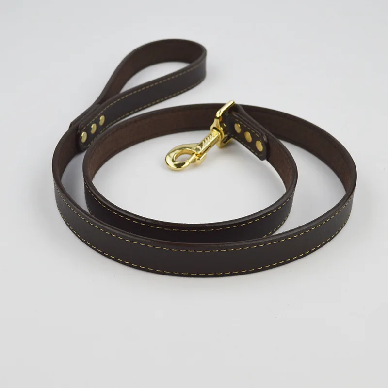 

Strong Leather pet dog collar leash set large dog collar Alloy Buckle and Double D Rings Medium dog leashes collar set Brown