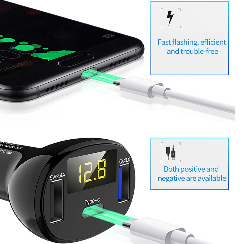 Разветвитель USB Type c для зарядки автомобильного прикуривателя светодиодный