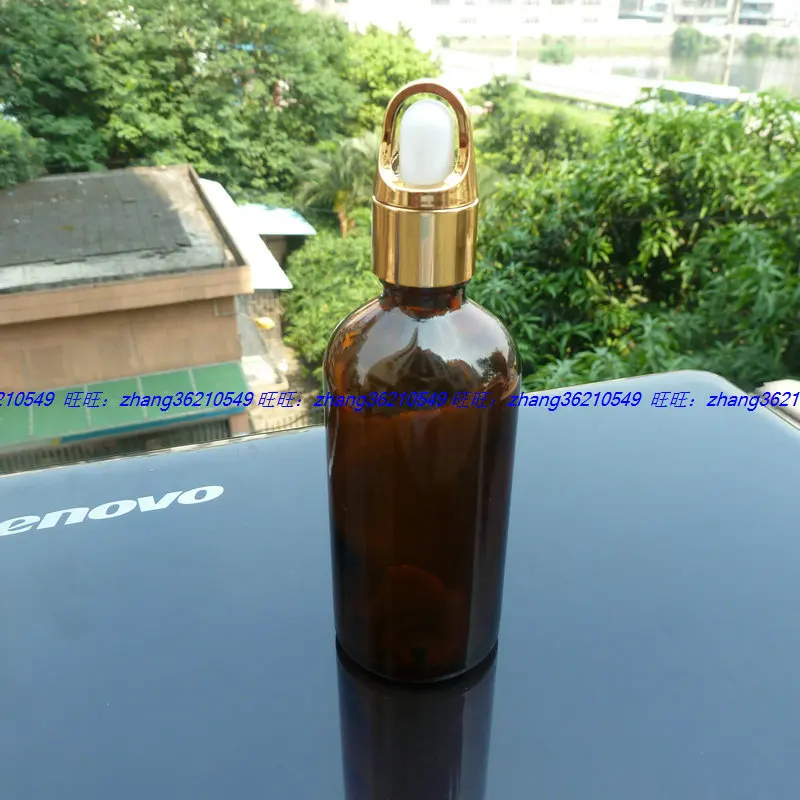 

100 мл коричневый/янтарный Стекло эфирное масло косметика парфюмерия диспенсер с алюминиевым корзина блестящие золотая крышка с капельнице...