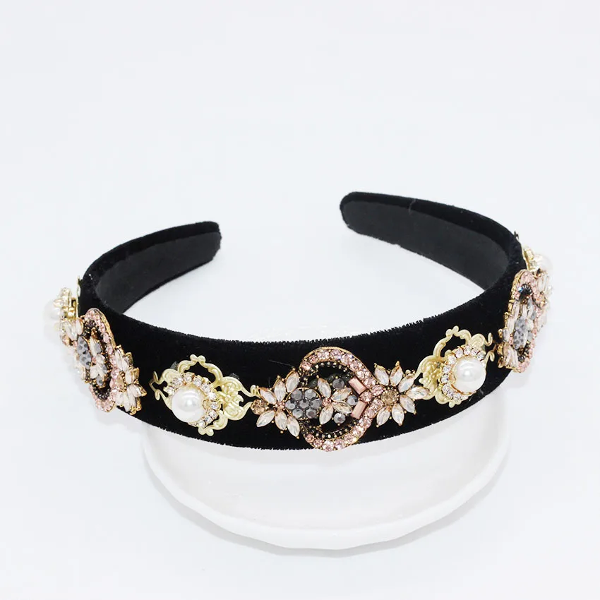 Бархатная повязка на голову в стиле барокко жемчужная Женская полоска с