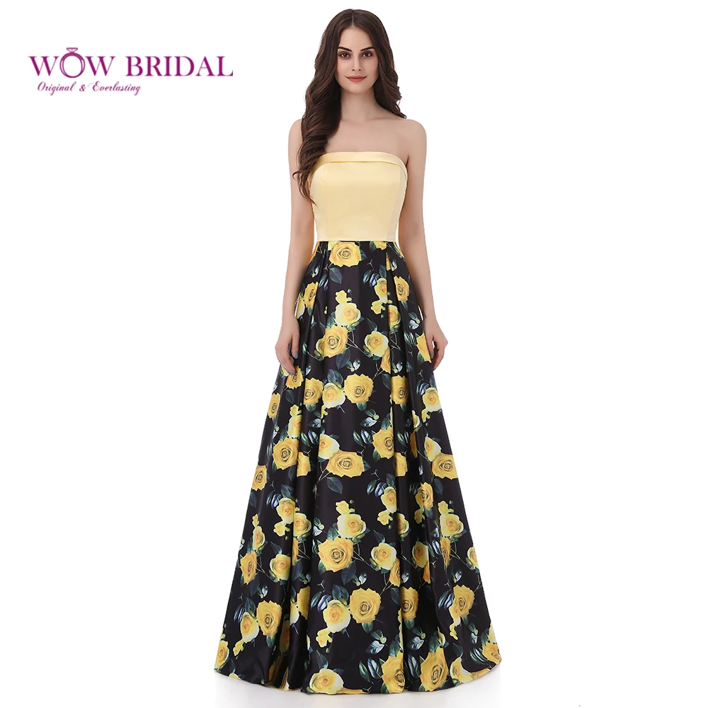 Wowbrial изящное желтое вечернее платье с цветочным принтом 2017 открытыми плечами на