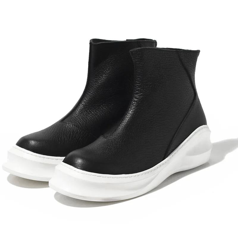 Британский стиль высокие мужские ботиночки из натуральной кожи цвет белый
