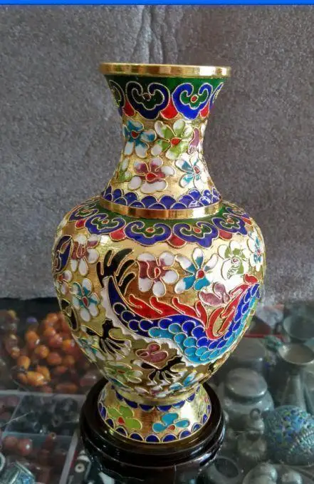 Коллекционная китайская перегородчатая эмаль резные драконы и phoenixes ваза