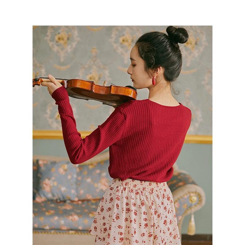 INMAN Spring Autumn Young Literary Style V-neck Slim All Matched Women Snit Sweater | Женская одежда