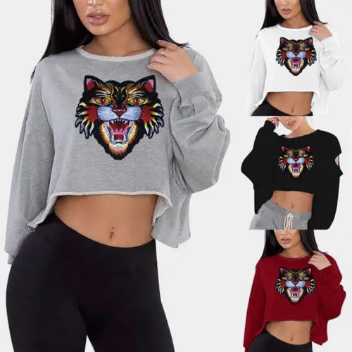 Женская футболка с длинным рукавом Повседневный пуловер принтом тигра осенне