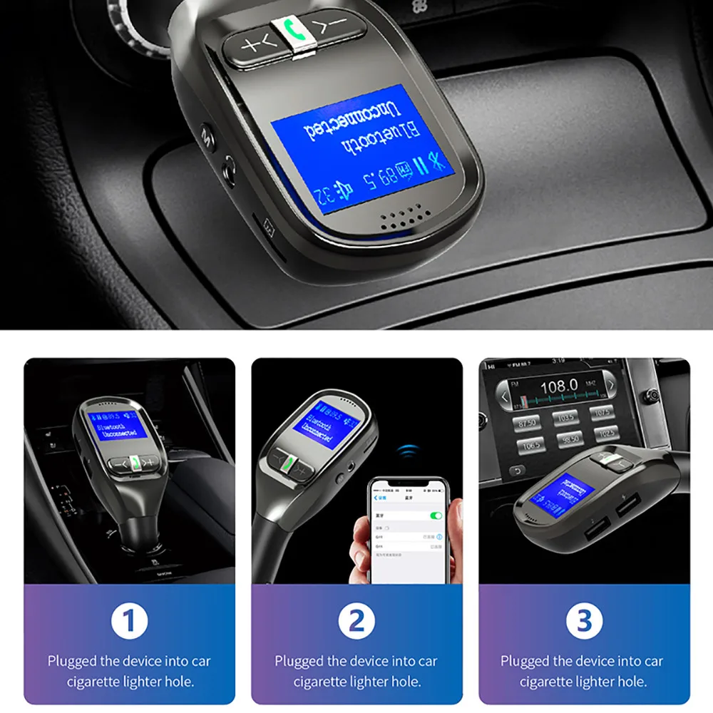 Aux модулятор FM Bluetooth громкой связи автомобильный комплект авто MP3 аудио плеер с быстрой зарядкой ЖК MP3-плеер USB зарядное устройство 11,5