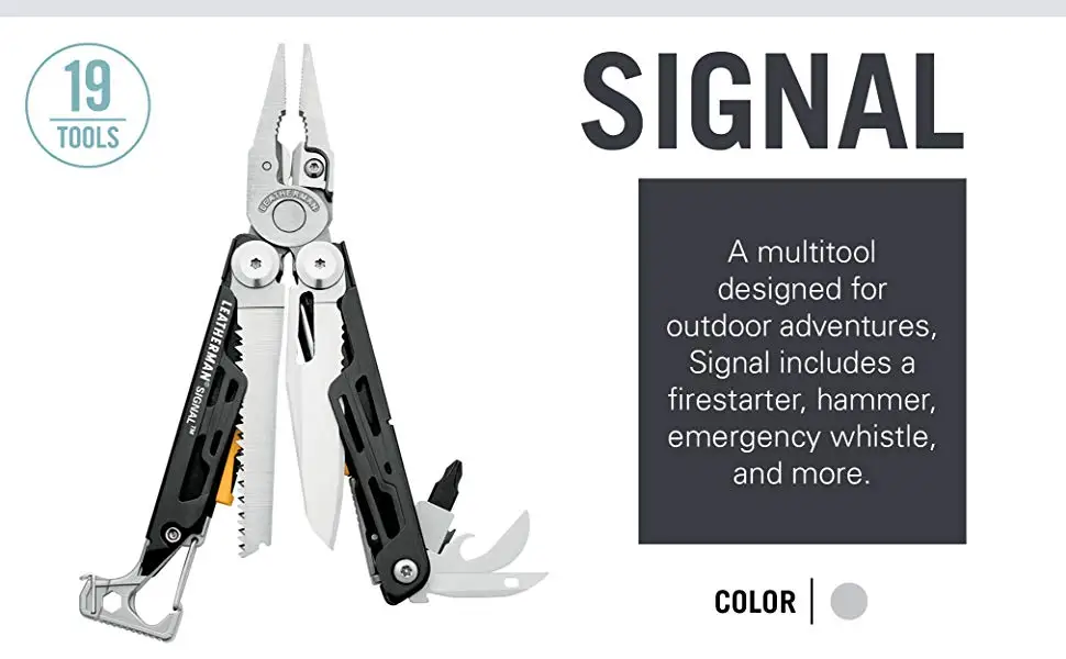 Мультитул LEATHERMAN-SIGNAL Camping с пожарным стартером, молотком и аварийным свистком-8 цветов